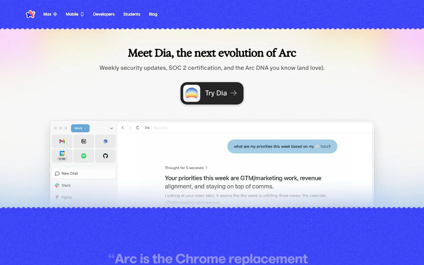 Arc homepage