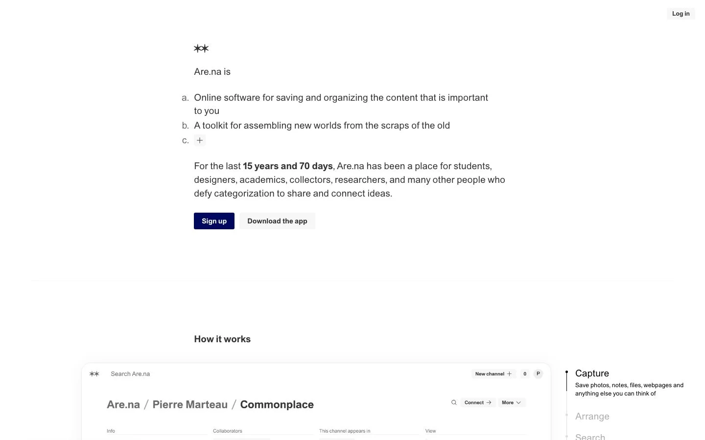Are.na homepage