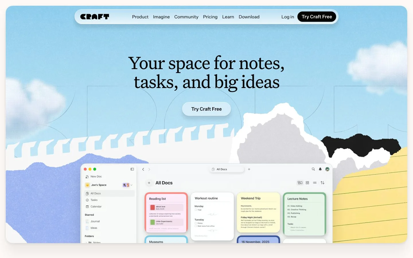 Craft homepage
