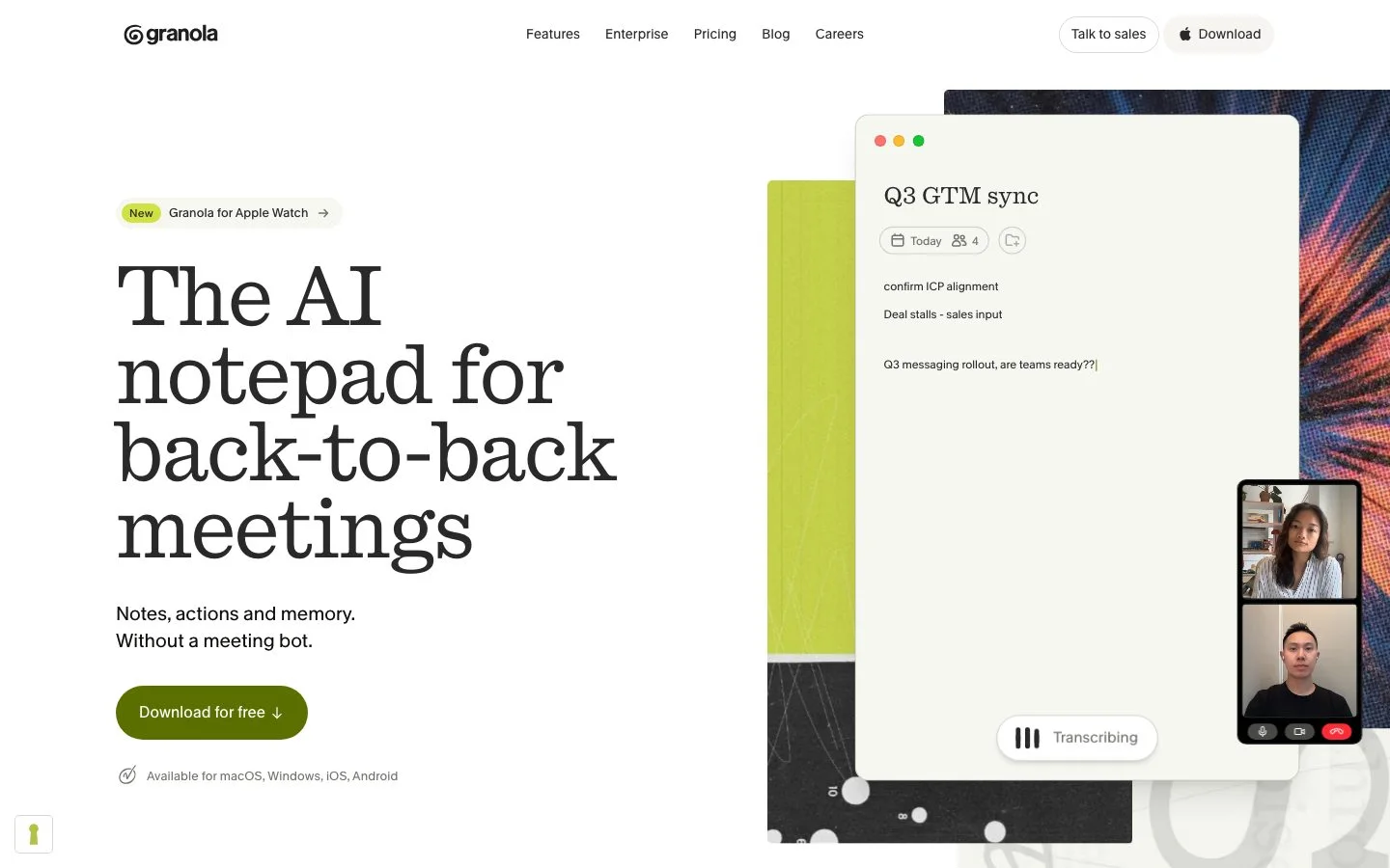Granola homepage
