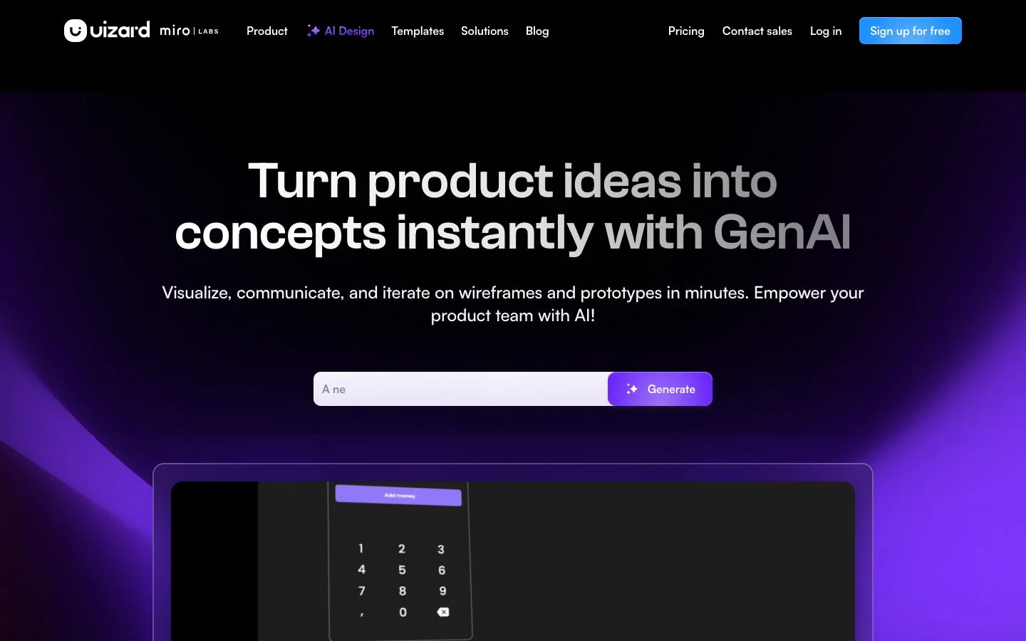 Uizard homepage