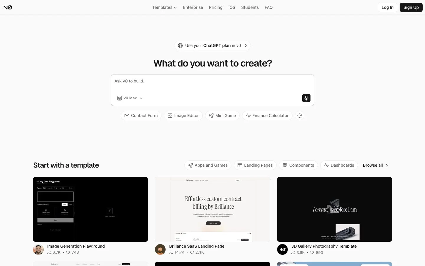 v0 homepage